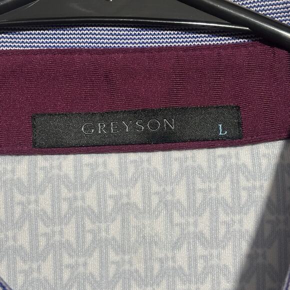 Greyson Polo Shirt Mens Large Blue Geometric AOP Golf Performance Short Sleeve - Picture 12 of 13